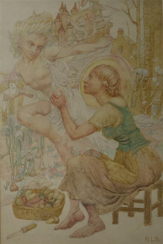 Noel Laura Nisbet (1887-1956), watercolour, Illustration for a Fairy Tale, 44 x 29cm